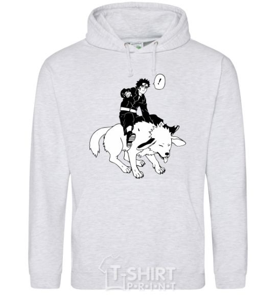 Men`s hoodie Naruto Kiba on the dog sport-grey фото