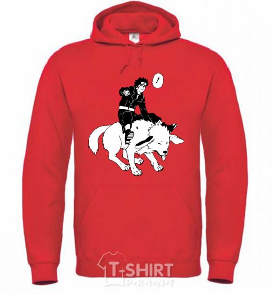 Men`s hoodie Naruto Kiba on the dog bright-red фото