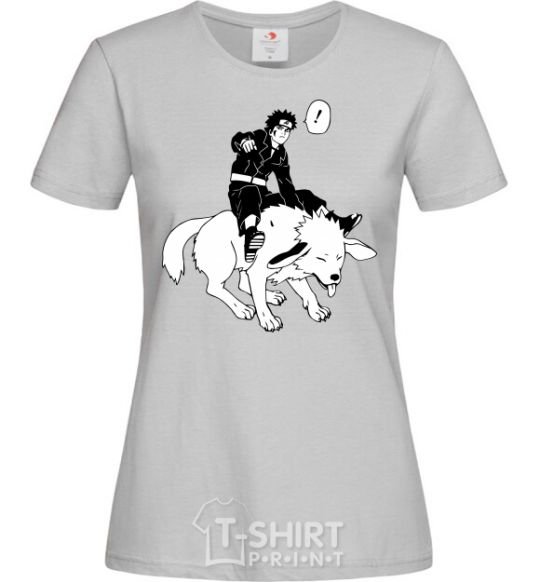Женская футболка Naruto Киба на собаке Серый фото