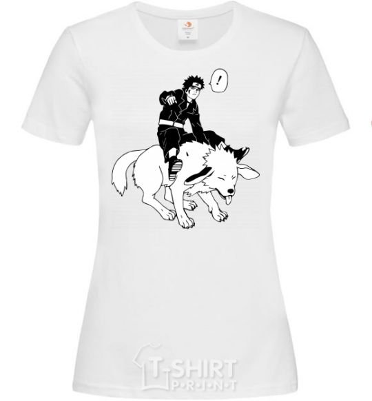 Women's T-shirt Naruto Kiba on the dog White фото