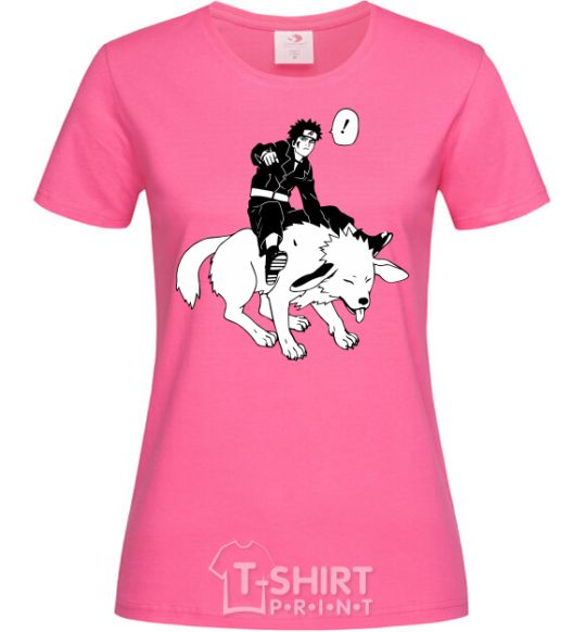 Женская футболка Naruto Киба на собаке Ярко-розовый фото