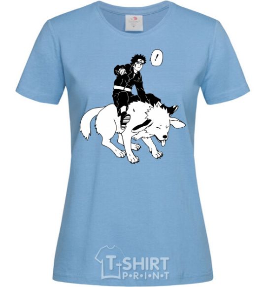 Women's T-shirt Naruto Kiba on the dog sky-blue фото