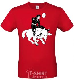 Men's T-Shirt Naruto Kiba on the dog red фото