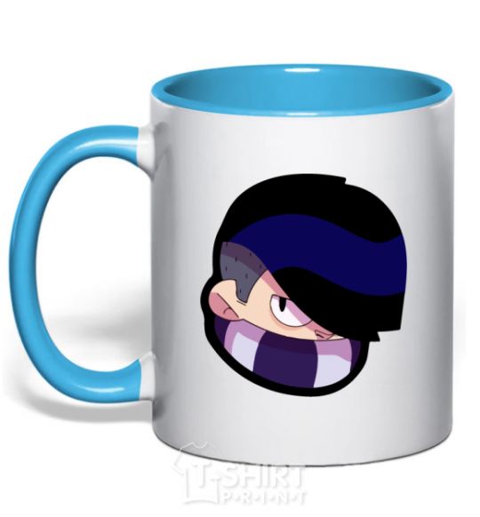 Mug with a colored handle Brawl Stars Edgar sky-blue фото