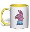 Mug with a colored handle Fortnite llama yellow фото