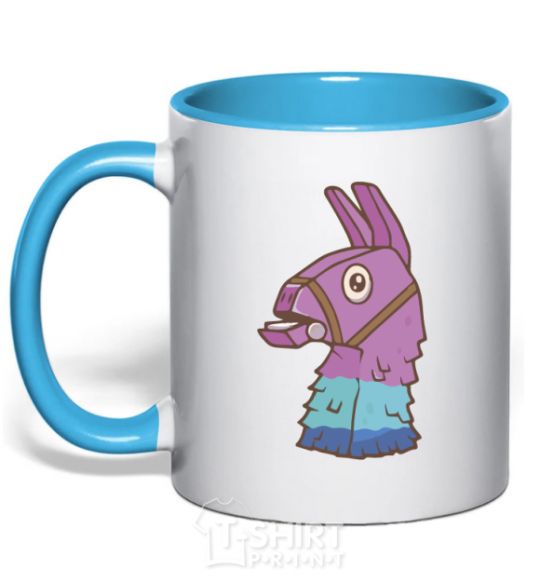 Mug with a colored handle Fortnite llama sky-blue фото