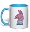 Mug with a colored handle Fortnite llama sky-blue фото