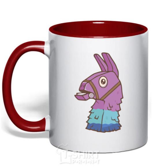 Mug with a colored handle Fortnite llama red фото