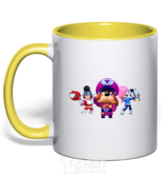 Mug with a colored handle Brawl Stars characters yellow фото