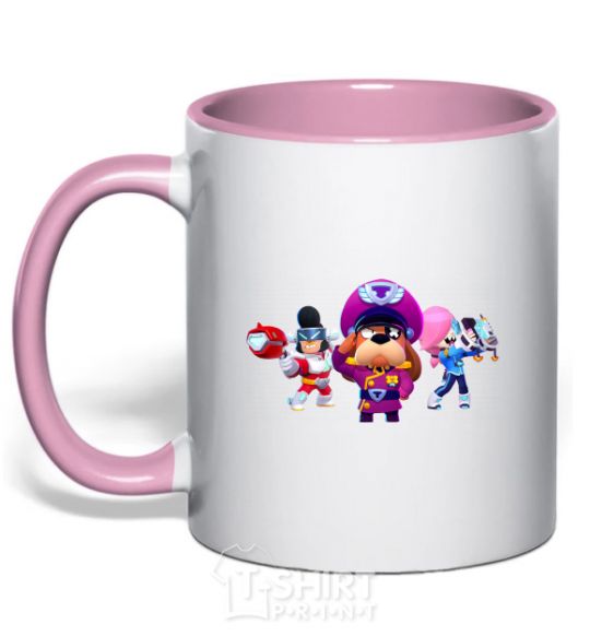 Mug with a colored handle Brawl Stars characters light-pink фото