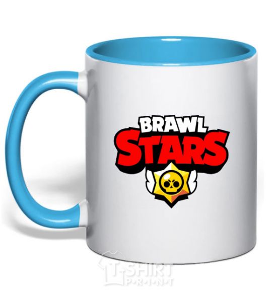 Mug with a colored handle Brawl Stars logo V.1 sky-blue фото