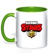 Mug with a colored handle Brawl Stars logo V.1 kelly-green фото