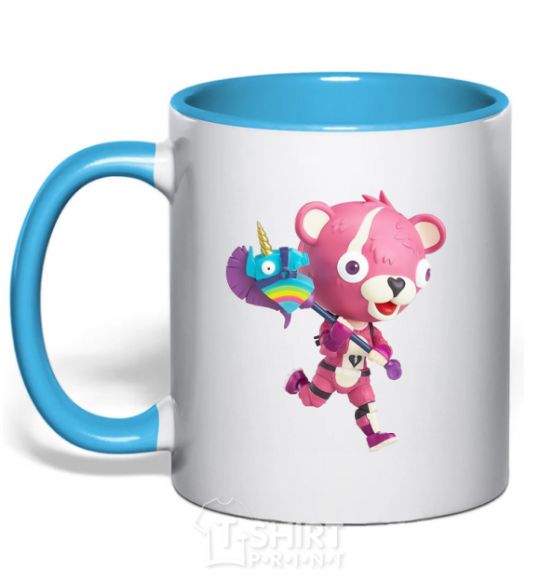 Mug with a colored handle Fortnite's captain of hugging sky-blue фото