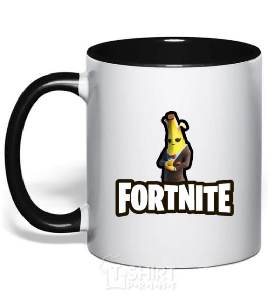 Mug with a colored handle Fortnite banana black фото