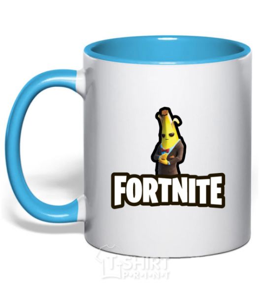 Mug with a colored handle Fortnite banana sky-blue фото