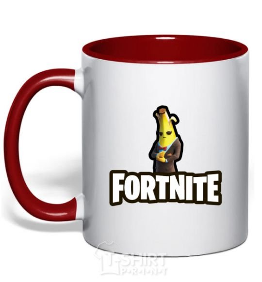 Mug with a colored handle Fortnite banana red фото