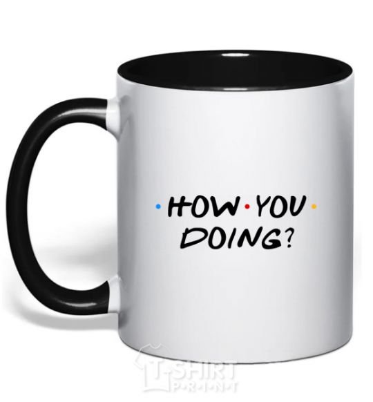 Mug with a colored handle Friends how you doing black фото