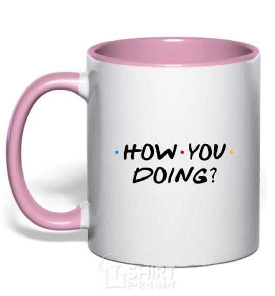 Mug with a colored handle Friends how you doing light-pink фото