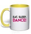 Mug with a colored handle Eat sleep dance yellow фото