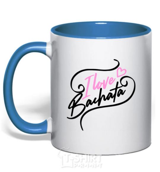 Mug with a colored handle I love bachata royal-blue фото