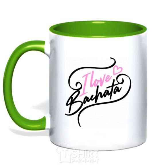 Mug with a colored handle I love bachata kelly-green фото