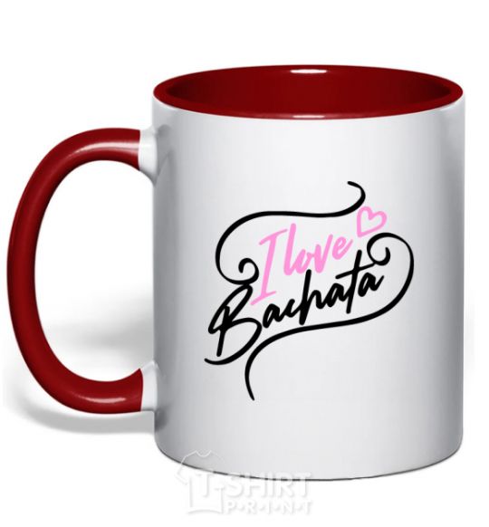 Mug with a colored handle I love bachata red фото