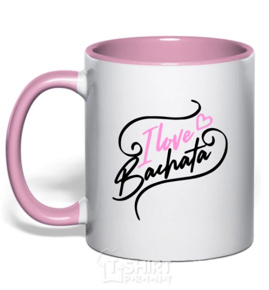 Mug with a colored handle I love bachata light-pink фото