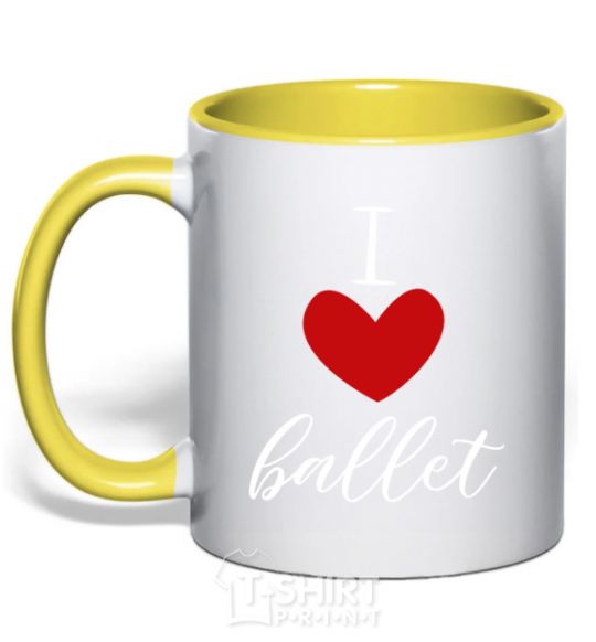 Mug with a colored handle I love ballet yellow фото