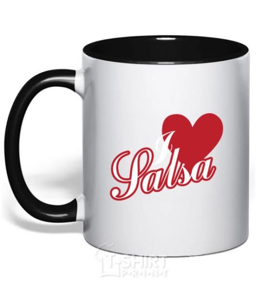 Mug with a colored handle I love salsa black фото