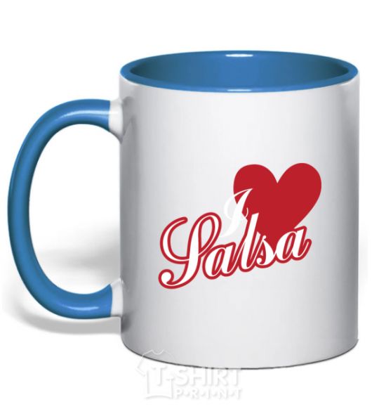 Mug with a colored handle I love salsa royal-blue фото