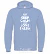 Men`s hoodie Keep calm and love salsa sky-blue фото