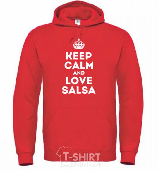 Мужская толстовка (худи) Keep calm and love salsa Ярко-красный фото