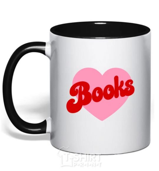 Mug with a colored handle Books with heart black фото