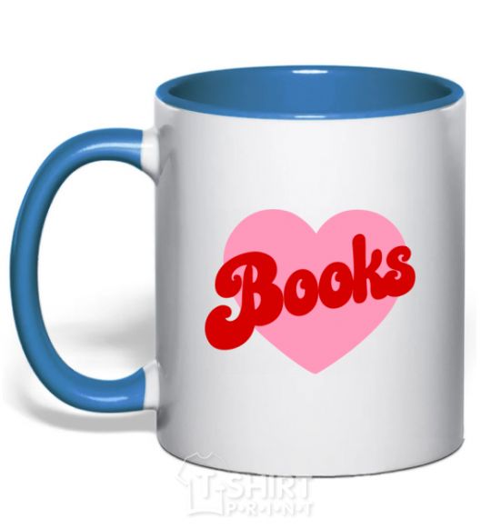 Mug with a colored handle Books with heart royal-blue фото