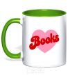 Mug with a colored handle Books with heart kelly-green фото