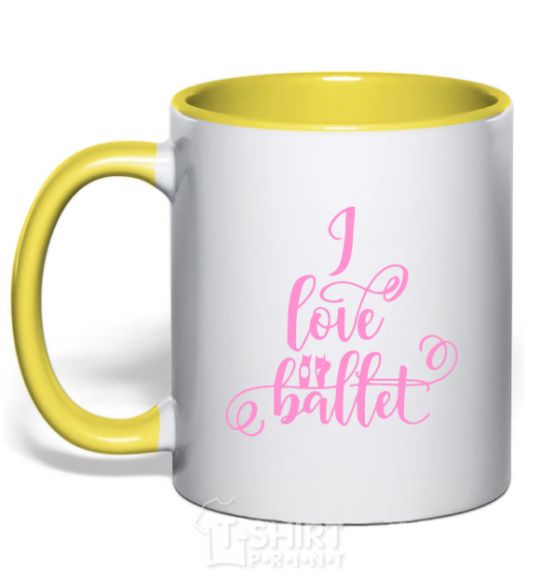 Mug with a colored handle I love ballet with curls yellow фото