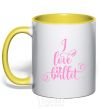 Mug with a colored handle I love ballet with curls yellow фото