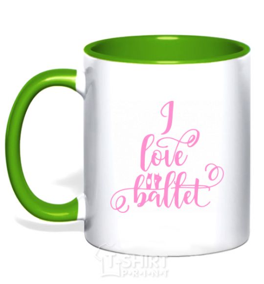 Mug with a colored handle I love ballet with curls kelly-green фото