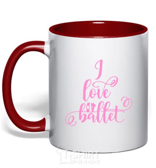 Mug with a colored handle I love ballet with curls red фото