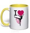 Mug with a colored handle I love ballet yellow фото