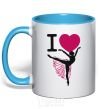 Mug with a colored handle I love ballet sky-blue фото