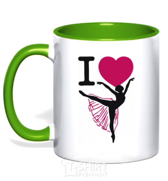 Mug with a colored handle I love ballet kelly-green фото