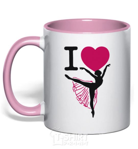 Mug with a colored handle I love ballet light-pink фото