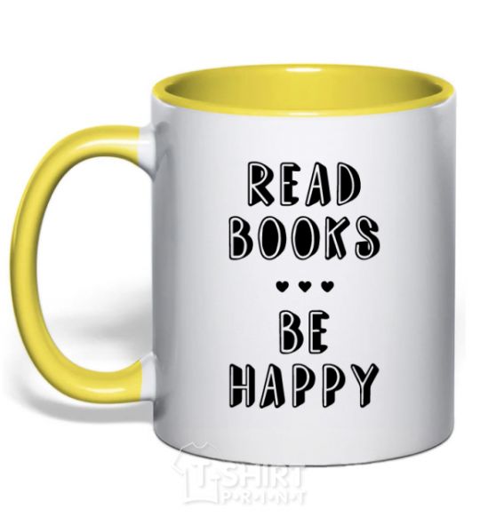 Mug with a colored handle Read books, be happy yellow фото