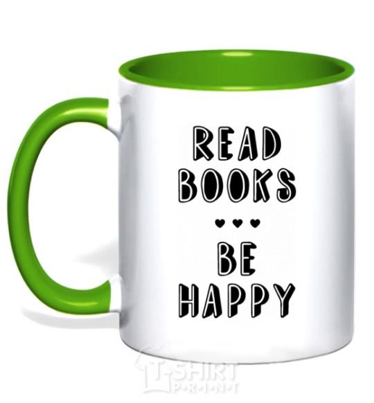 Mug with a colored handle Read books, be happy kelly-green фото