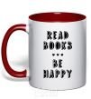 Mug with a colored handle Read books, be happy red фото