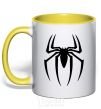 Mug with a colored handle Spiderman logo yellow фото