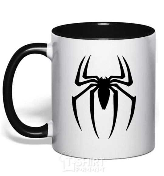 Mug with a colored handle Spiderman logo black фото