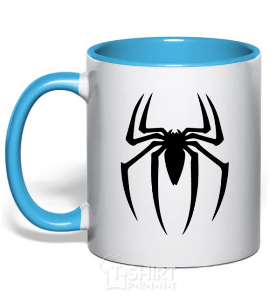 Mug with a colored handle Spiderman logo sky-blue фото