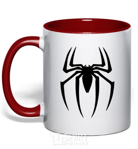 Mug with a colored handle Spiderman logo red фото